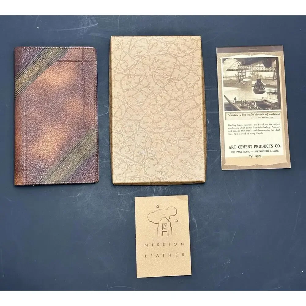 Vintage 1946 Mission Leather Wallet Day Planner By‎ Brown & Bigelow Art Cement